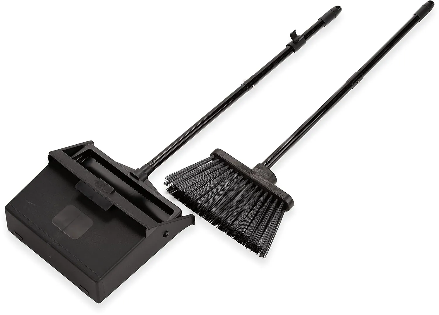 Carlisle FoodService Products Duo-Pan Upright Dust Pan and Broom Broom Set with Clip for Floor Cleaning, Restaurants, Office, And Janitorial Use, Plastic, 36 Inches, Black