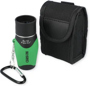 Carson MiniMight 6x18mm Pocket Monocular with Carabiner Clip, Green (MM-618CG)
