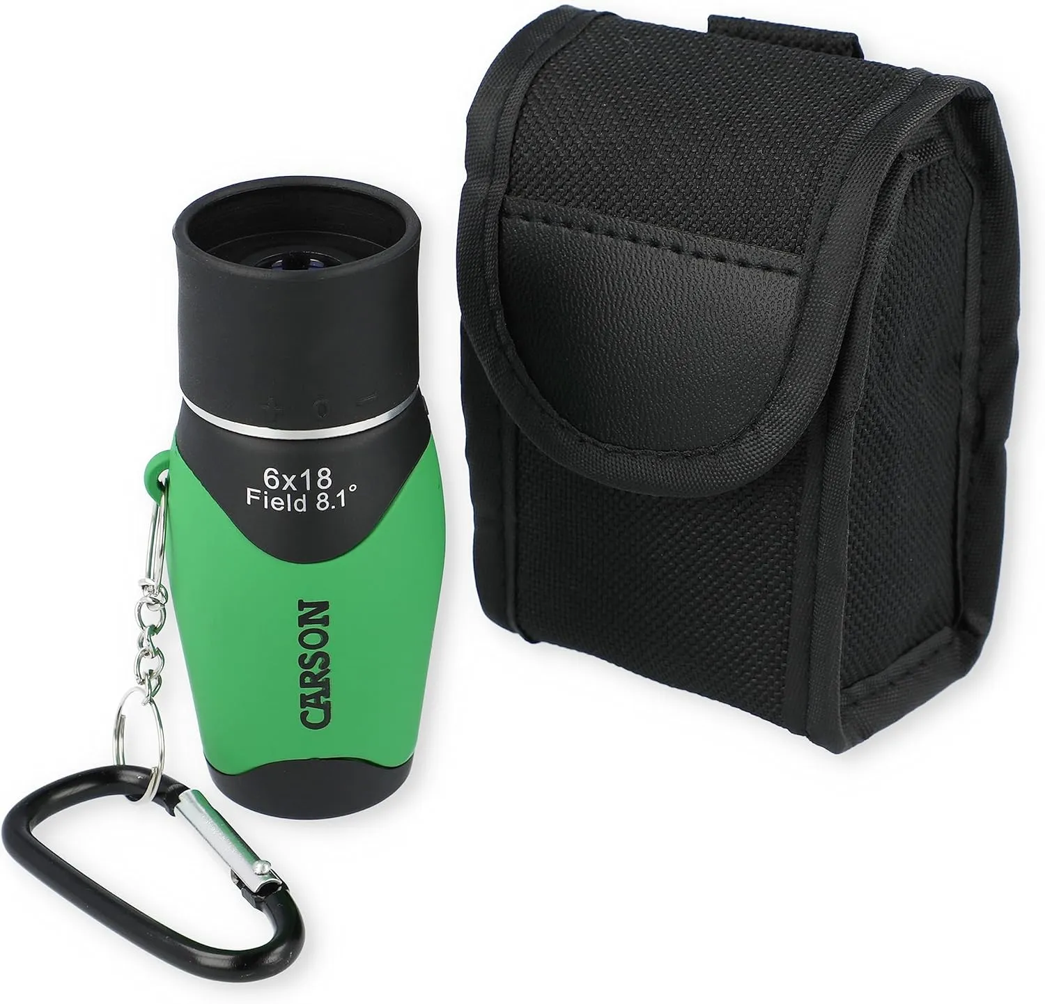 Carson MiniMight 6x18mm Pocket Monocular with Carabiner Clip, Green (MM-618CG)