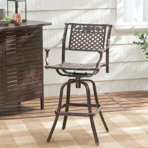 Cast Aluminum Outdoor Bar Stool, Intricate Design for Garden Seating, Antique Copper Finish, 29.5 inches High