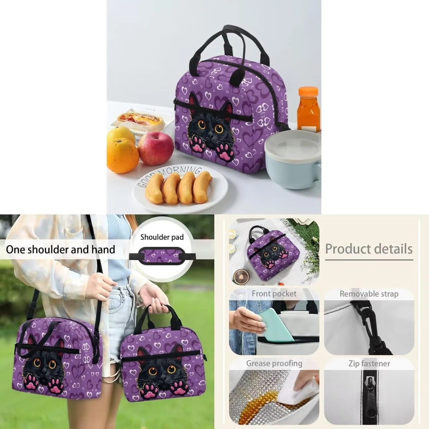Cat Kids Backpack and Lunch Bag Set for First Year School 8-10 Years Large Capacity 17 inch Laptop Rucksack for Kindergarten Elementary School