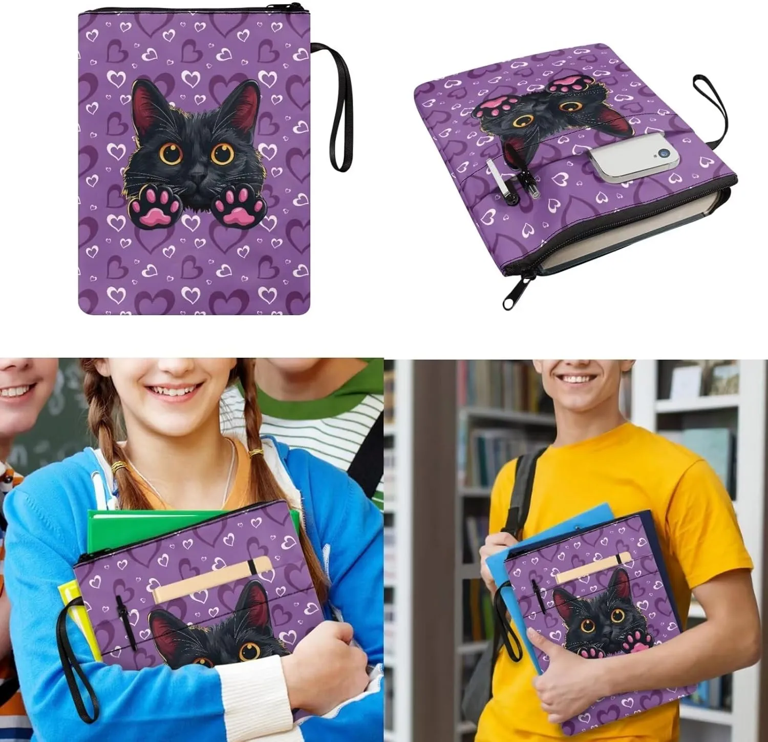 Cat Kids Backpack and Lunch Bag Set for First Year School 8-10 Years Large Capacity 17 inch Laptop Rucksack for Kindergarten Elementary School