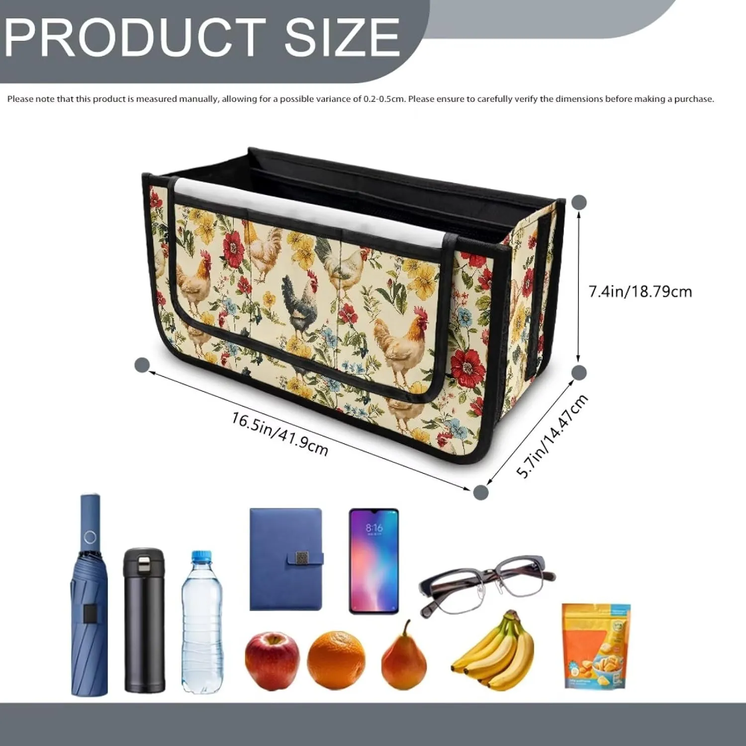 Chicken Floral Hand-Free Carry Storage Bag for Universal Walkers Folding Walker Accessories Bag Mobility Aid Accessory Pouch for Elderly Senior