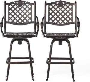 Christopher Knight Home Avon Outdoor Cast Aluminum Bar Stools, 2-Pcs Set, Shiny Copper
