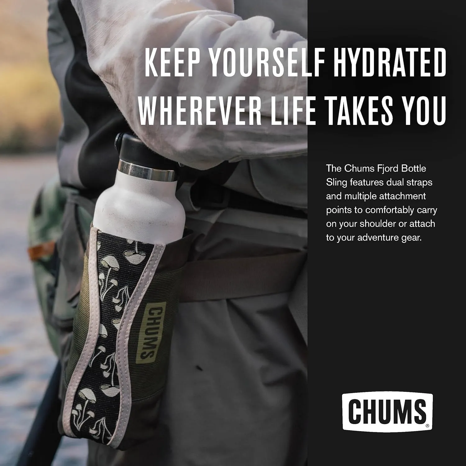 Chums Fjord Bottle Elastic Sling Bag – Adjustable Nylon and Polyester Tactical Tote for Water Bottles and Flasks (Checkers)