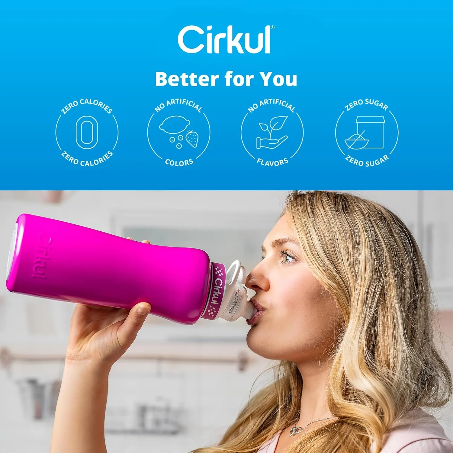 Cirkul 32oz. Hot Pink Stainless Steel Water Bottle Starter Kit with Pink Lid and 2 Flavor Cartridges (1 LifeSip Strawberry, 1 GoSip Passion Fruit Dragon Fruit) Zero Calories and No Sugar