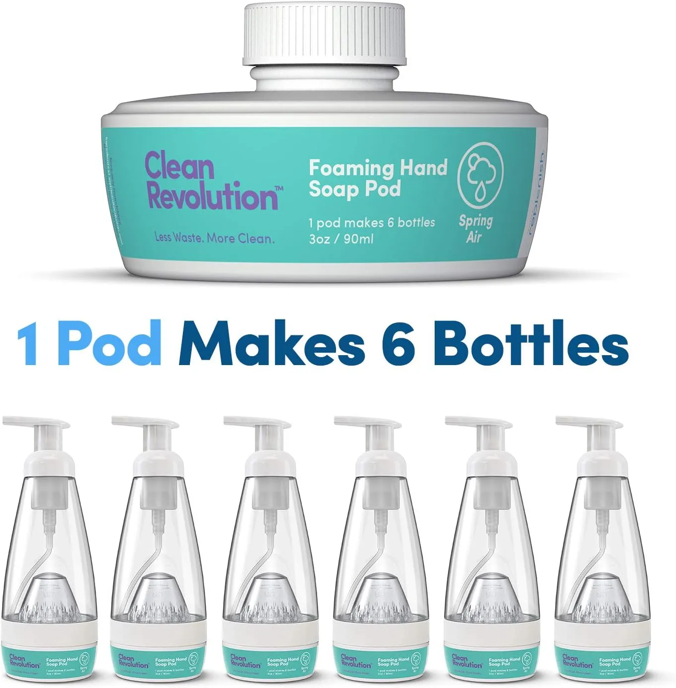 Clean Revolution- Two Foaming Hand Soap Refill Pods, Spring Air Scent, Non-Toxic, Biodegradable, Eco-Friendly Soap, 3 Ounce (Pack of 2)