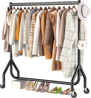 Clothes Clothing Rack, Rolling Heavy Duty Clothes Rack Load 420 LBS With Wheels, Metal Clothes Rack for Hanging Clothes, Portable Standing Clothes Garment Rack, Black,48 inches