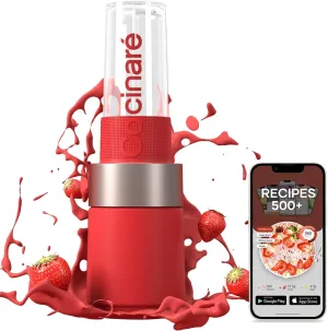 Cocinare 1100W Personal Blender for Shakes & Smoothies, Portable with 6 Titanium Blades, 16 Oz To-Go Sports Bottle, 500  Online Recipes, Ideal for Kitchen, Frozen Fruit, Ice, Nuts (Red)