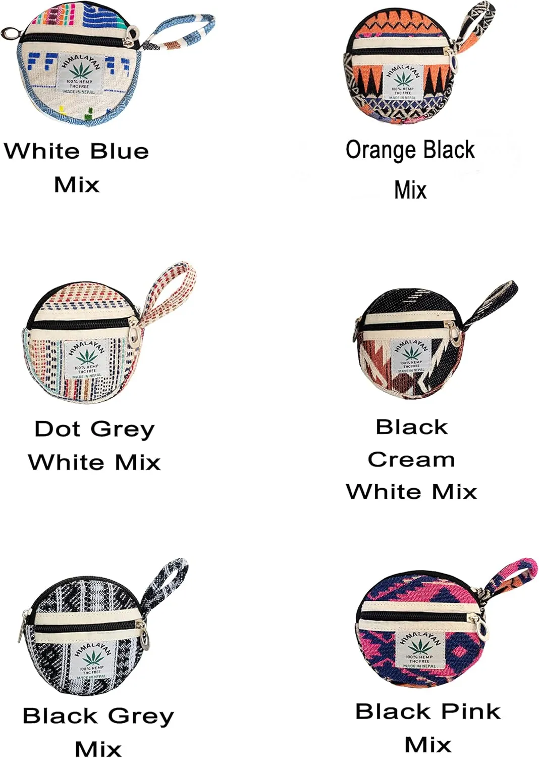 Coin Purse For Women Handmade Hemp Coin Pouch Eco-friendly Hippie Boho Wallet Earphone holder (Black Cream White Mix)