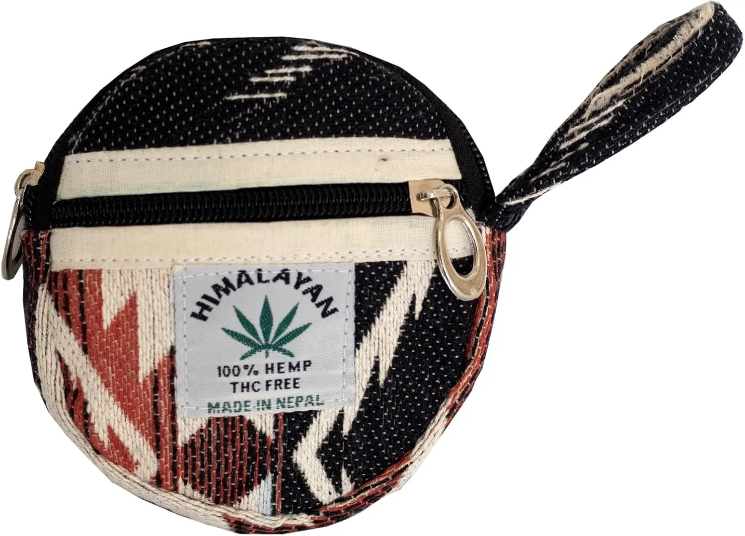 Coin Purse For Women Handmade Hemp Coin Pouch Eco-friendly Hippie Boho Wallet Earphone holder (Black Cream White Mix)