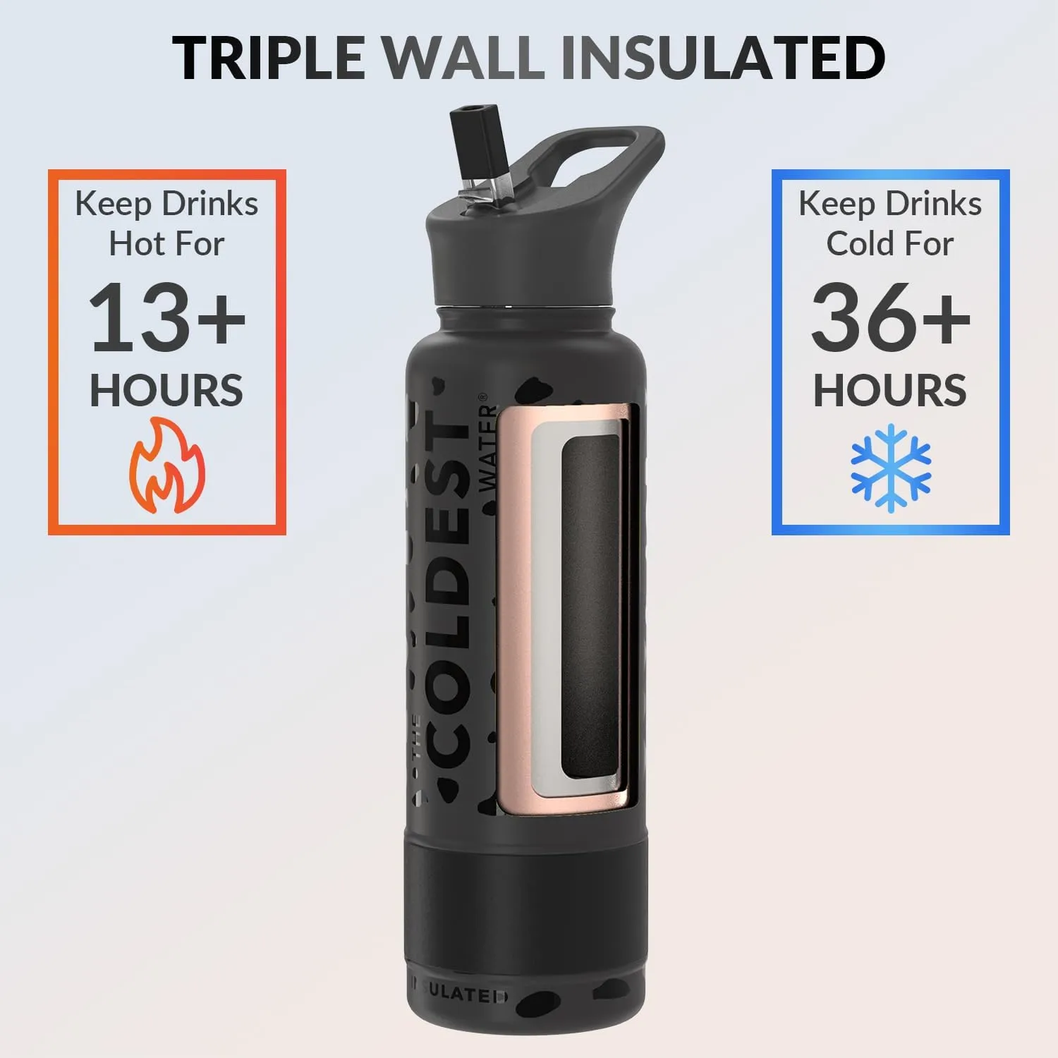 Coldest Insulated Water Bottle with Straw Lid - Stainless Steel Metal Thermos for Men & Women (Black Leopard, 40 oz)