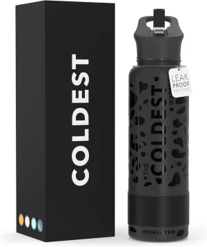 Coldest Insulated Water Bottle with Straw Lid - Stainless Steel Metal Thermos for Men & Women (Black Leopard, 40 oz)