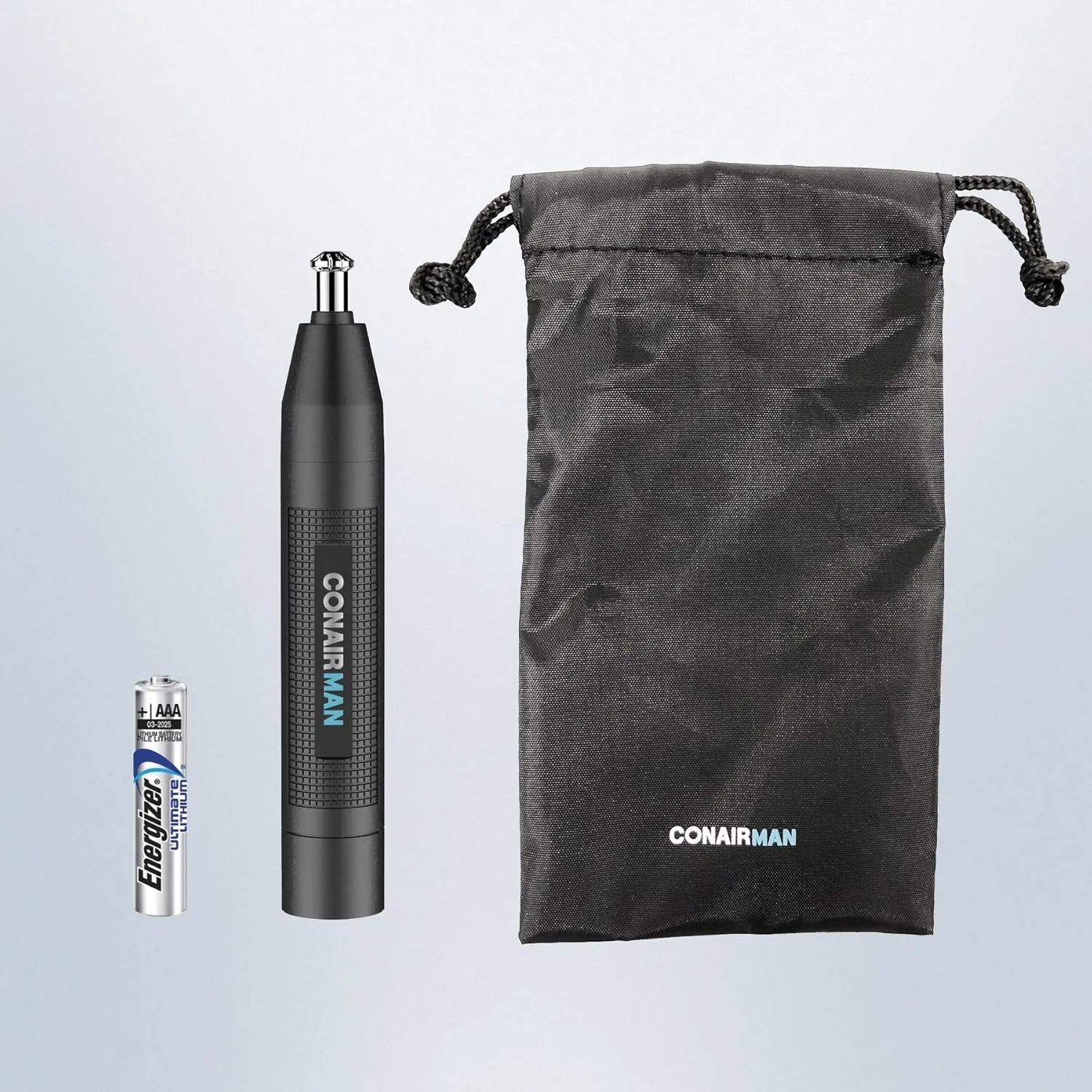 ConairMan Nose Hair Trimmer for Men, For Nose, Ear, and Eyebrows, Patent 360 Bevel Blade for No Pull, No Snag Trimming Experience, Cordless Lithium-Powered Trimmer with Drawstring Bag
