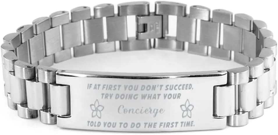 Concierge Bracelet, If at first you don't succeed, try doing what your athletic trainer told you to do the first time., Stainless Steel Courage Inspirational Wristband, Ladder Style