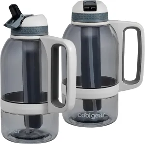 COOL GEAR 2-Pack 64 oz System Sports Water Bottle with Freezer Stick and Handle | Durable, Shatter Resistant Tritan™ Material Colored Water Bottle - Smoke