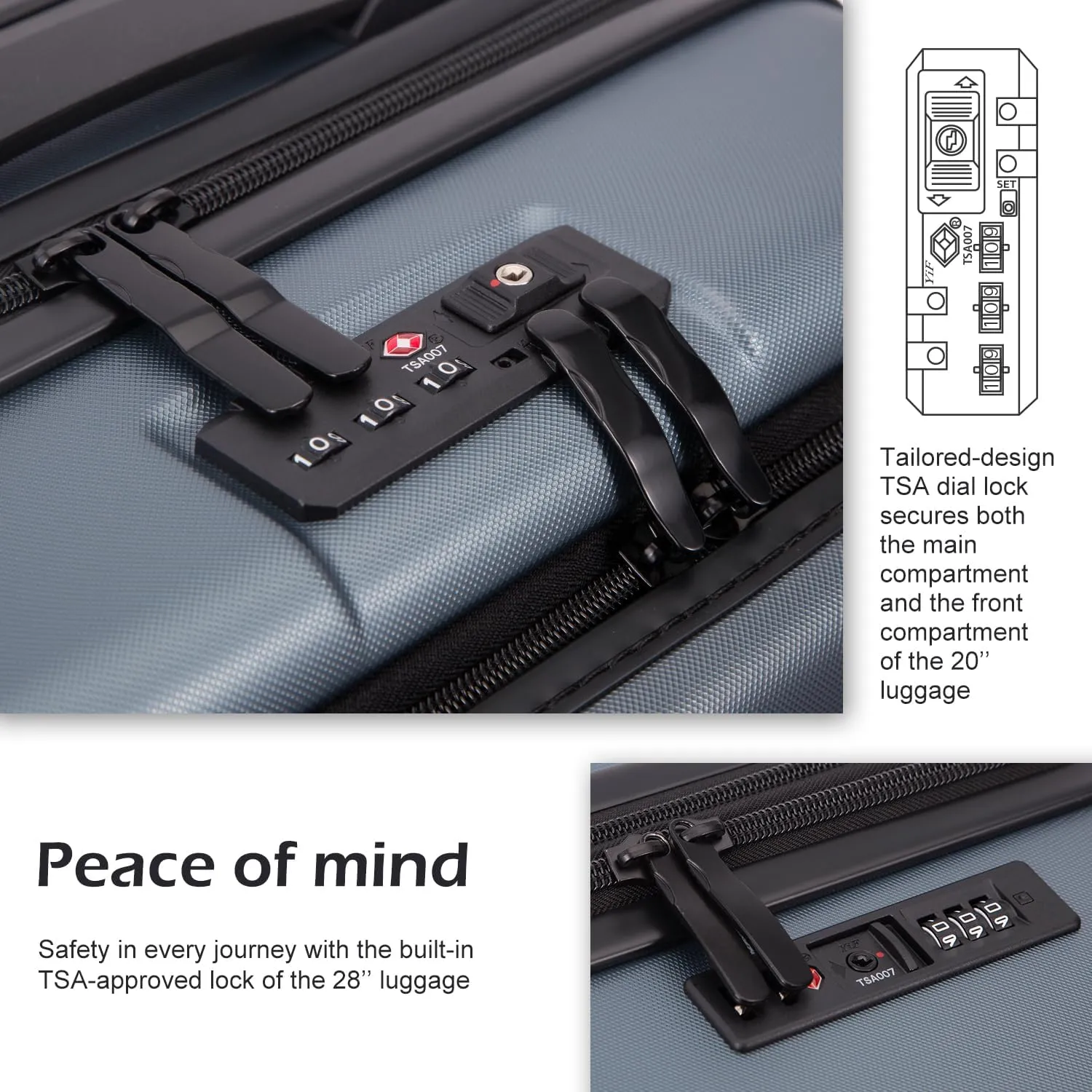 Coolife Luggage Suitcase Piece Carry On ABS PC Spinner Trolley with pocket Compartmnet(Night navy, 20in(carry on))