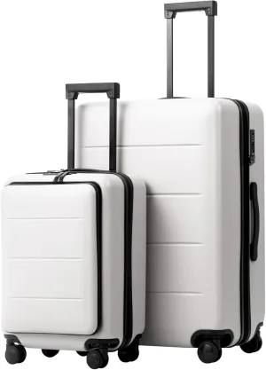 Coolife Luggage Suitcase Piece Set Carry On ABS PC Spinner Trolley with pocket Compartment Weekend Bag (White, 2-piece Set)