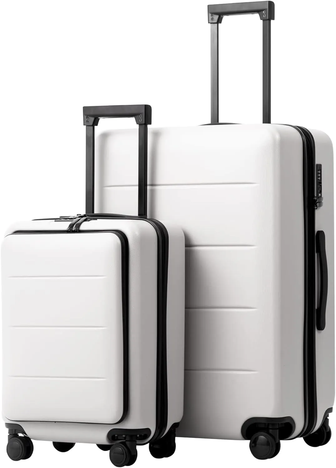 Coolife Luggage Suitcase Piece Set Carry On ABS PC Spinner Trolley with pocket Compartment Weekend Bag (White, 2-piece Set)