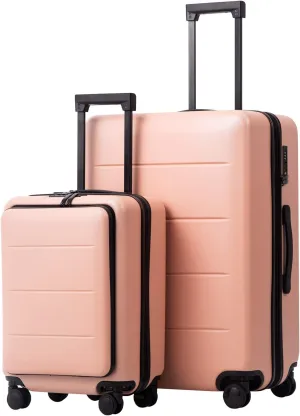 COOLIFE Luggage Suitcase Piece Set Carry On ABS PC Spinner Trolley with pocket Compartmnet Weekend Bag (Sakura pink, 2-piece Set)