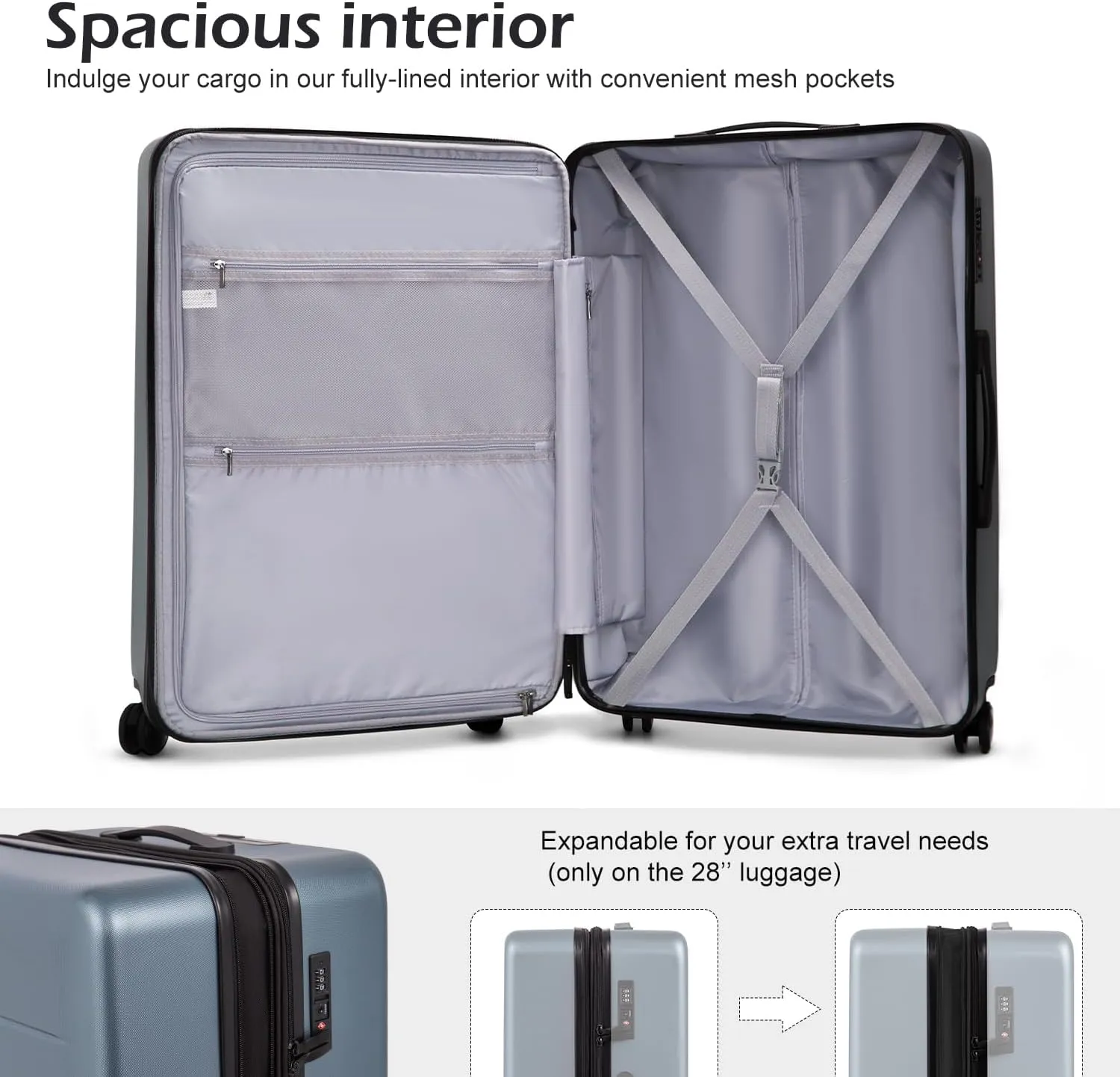 COOLIFE Luggage Suitcase Piece Set Carry On ABS PC Spinner Trolley with pocket Compartmnet Weekend Bag (Sakura pink, 2-piece Set)