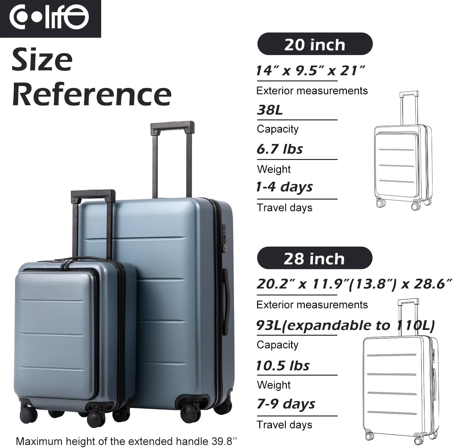 COOLIFE Luggage Suitcase Piece Set Carry On ABS PC Spinner Trolley with pocket Compartmnet Weekend Bag (Sakura pink, 2-piece Set)