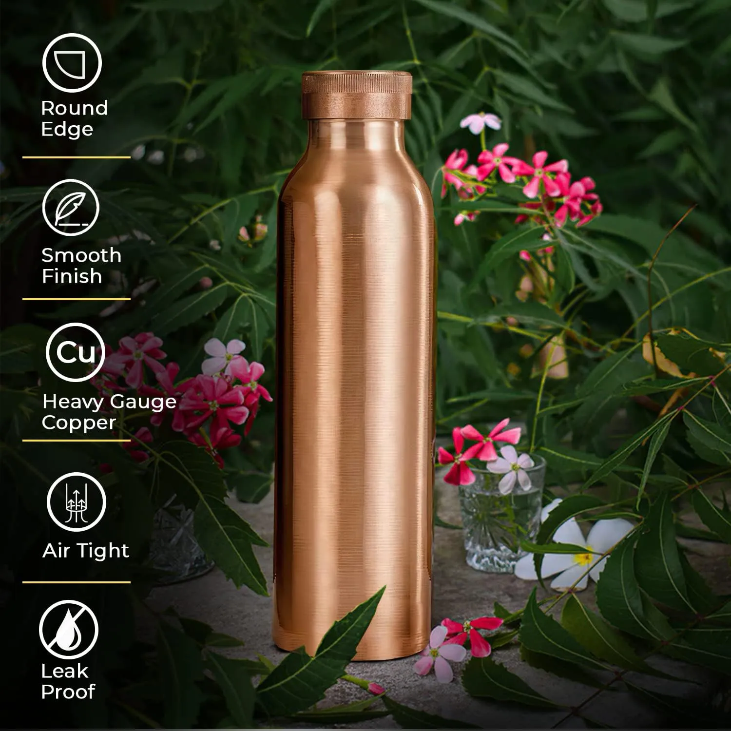 Copper Water Bottle for Drinking Water, An Ayurvedic Pure Copper Water Bottle Container Vessel 900 ml 30 fl oz, Large Leak Proof Smooth Finish(O6-2VJ4-QYHC)