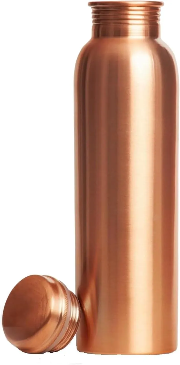 Copper Water Bottle With Jute Carry bag - 34 Oz Copper Bottle For Drinking More Water Ayurvedic Copper Vessel For Yoga, Meditation, Gym, Sports, Outdoor - Pack of 1, Smooth Finish