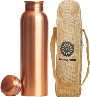 Copper Water Bottle With Jute Carry bag - 34 Oz Copper Bottle For Drinking More Water Ayurvedic Copper Vessel For Yoga, Meditation, Gym, Sports, Outdoor - Pack of 1, Smooth Finish