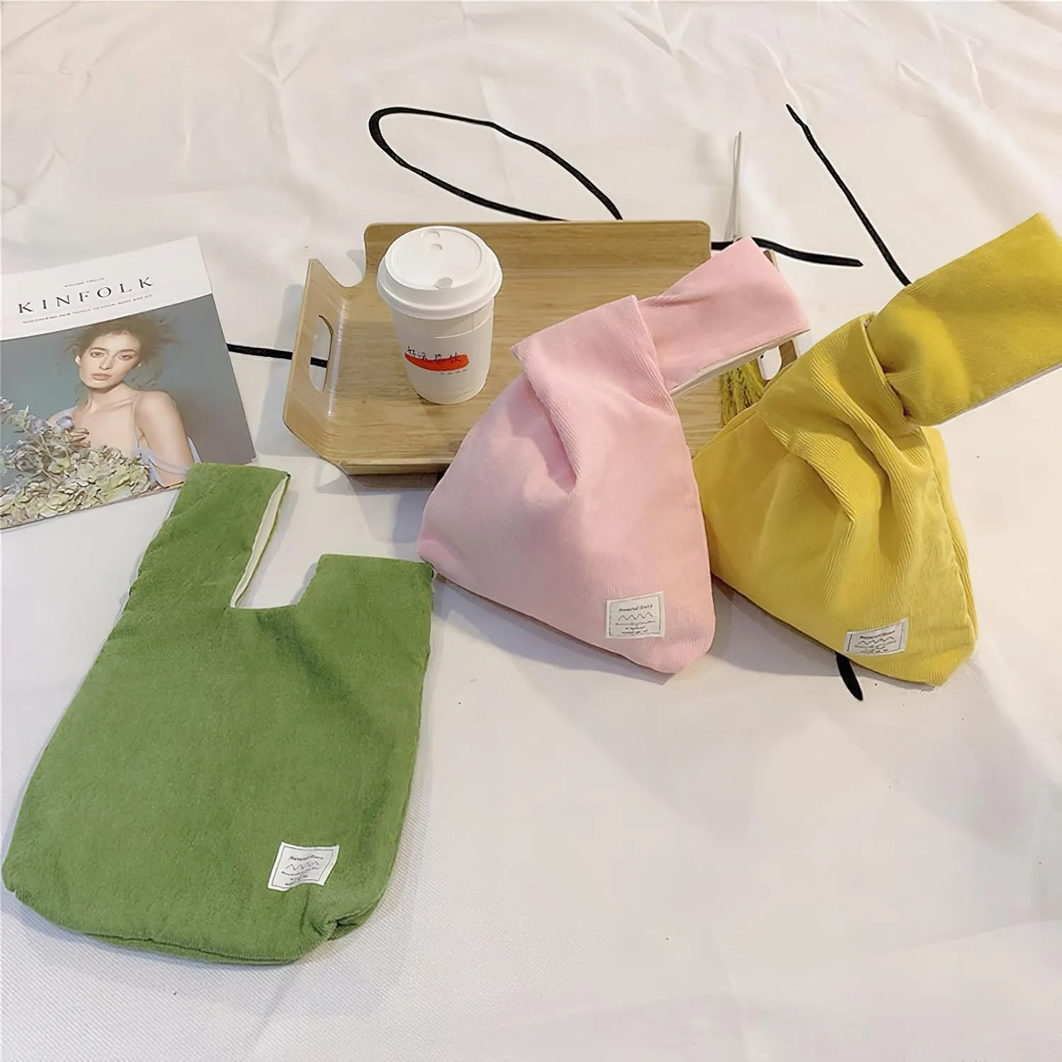 Corduroy Wristlet Wallet for Women Portable Wrist Bag Sleeve-Knot-Pouch (Very Small Size)