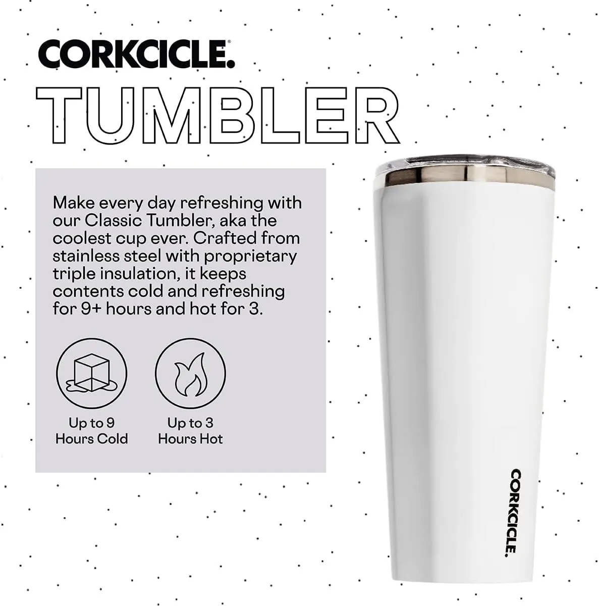Corkcicle Classic Triple Insulated Coffee Mug with Lid, Gloss White, 24 oz – Stainless Steel Travel Tumbler Keeps Beverages Cold 9 hrs, Hot 3hrs – Cupholder Friendly Travel Coffee Tumbler