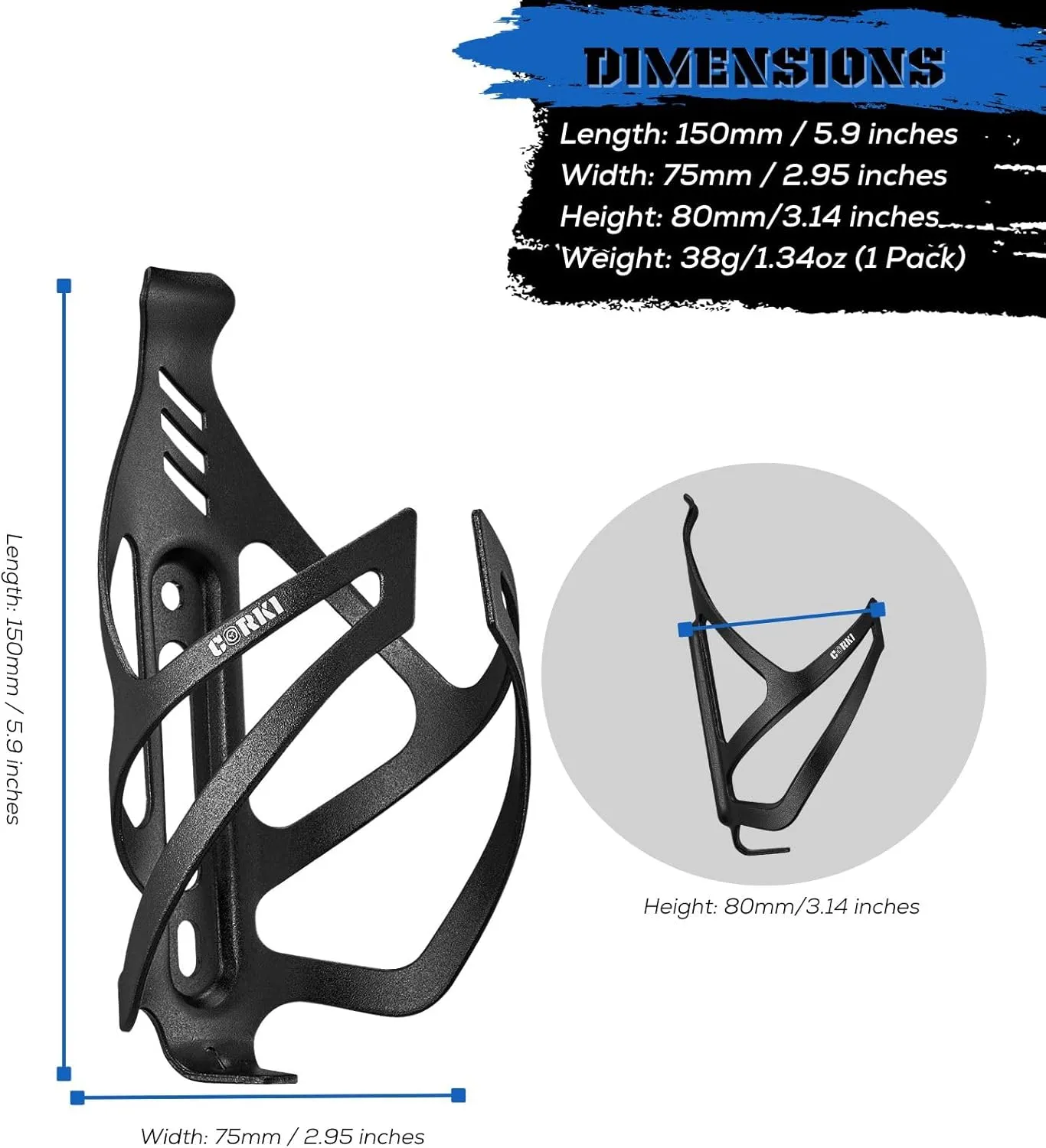 Corki Cycles Bike Water Bottle Holder Aluminum Alloy, Universal Bike Water Bottle Cage for Road, Mountain and Gravel Bikes - 2 Pack - Black