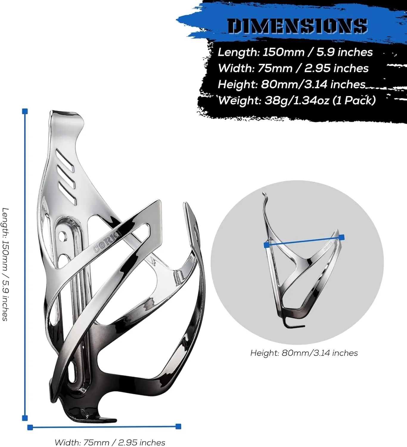 Corki Cycles Bike Water Bottle Holder Aluminum Alloy, Universal Bike Water Bottle Cage for Road, Mountain and Gravel Bikes - 2 Pack - Black&Silver