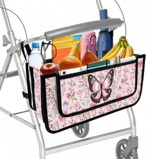 Corn Poppy Floral Butterfly Rollator Bag Tote Organizer for Universal Walkers Walker Bag Mobility Aid Accessory Pouch for Seniors in Assisted Living