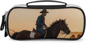 Cowboys Riding Horses Leather Makeup Bag Portable Small Cosmetic Organizer Waterproof Toiletry Bags Brushes Pencils And Travel Make Up Accessories