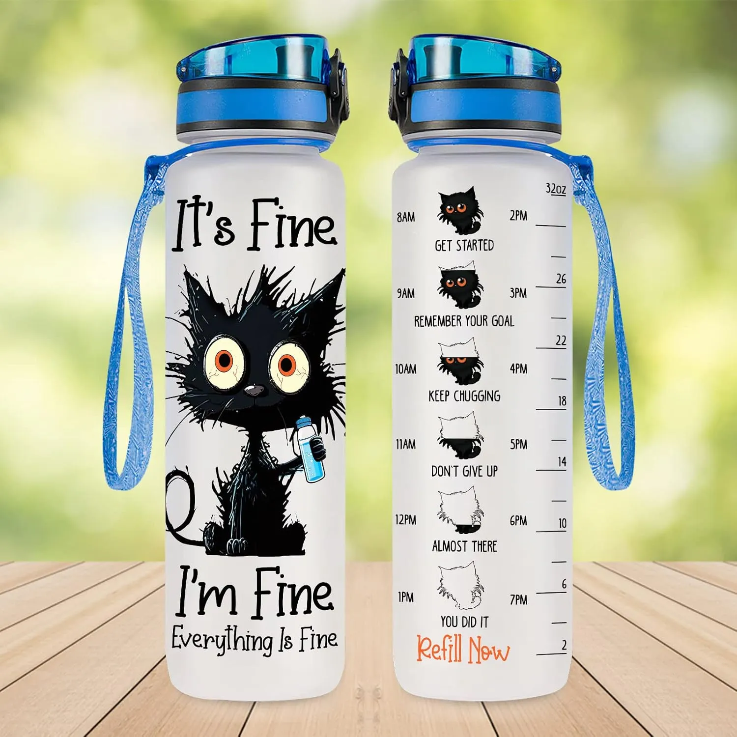 Crazy Cat Water Bottle 32 oz Tritan Plastic, Its Fine Everything Is Fine Water Bottle, Funny Birthday Mothers Day Halloween Christmas Gifts for Pet Lovers Cat Mom Lady Women