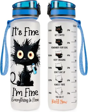 Crazy Cat Water Bottle 32 oz Tritan Plastic, Its Fine Everything Is Fine Water Bottle, Funny Birthday Mothers Day Halloween Christmas Gifts for Pet Lovers Cat Mom Lady Women