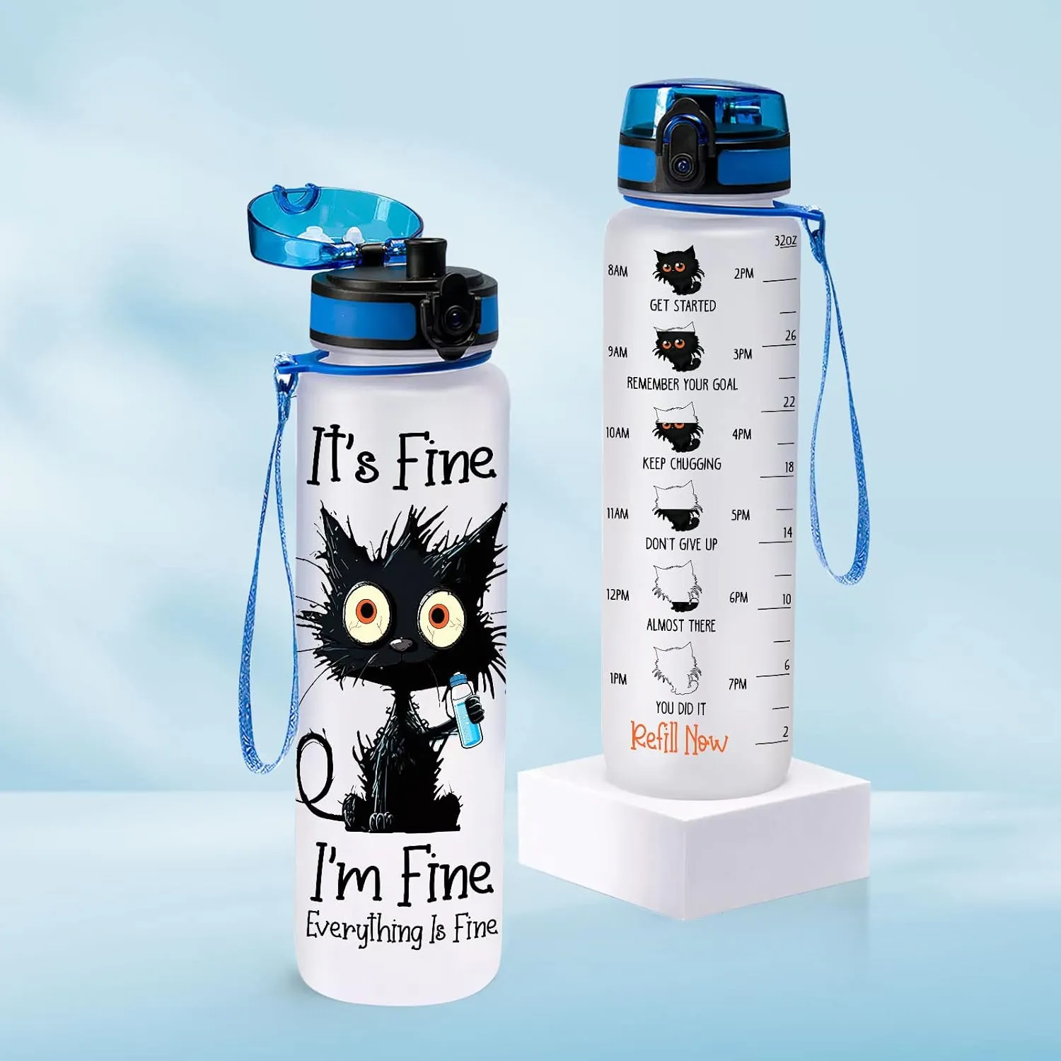 Crazy Cat Water Bottle 32 oz Tritan Plastic, Its Fine Everything Is Fine Water Bottle, Funny Birthday Mothers Day Halloween Christmas Gifts for Pet Lovers Cat Mom Lady Women