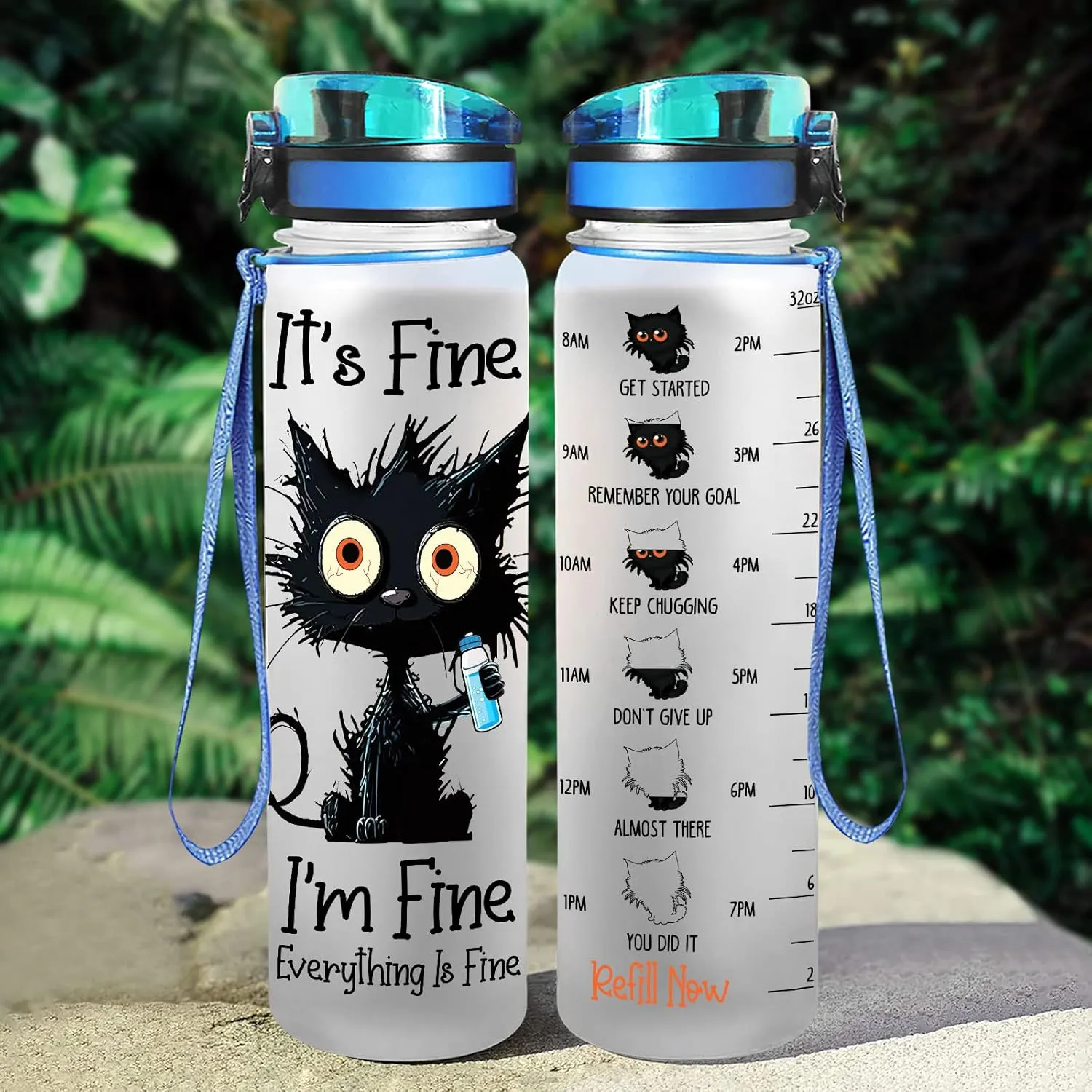 Crazy Cat Water Bottle 32 oz Tritan Plastic, Its Fine Everything Is Fine Water Bottle, Funny Birthday Mothers Day Halloween Christmas Gifts for Pet Lovers Cat Mom Lady Women