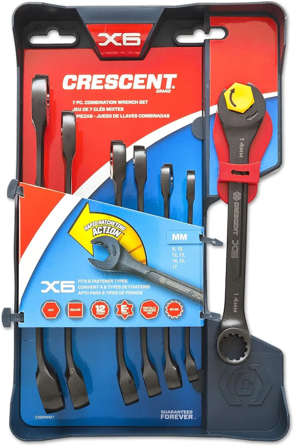 Crescent 7 Piece X6™ Black Oxide Spline Open End Ratcheting Combination Metric Wrench Set - CX6RWM7