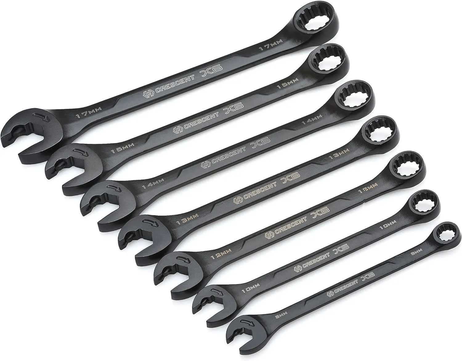 Crescent 7 Piece X6™ Black Oxide Spline Open End Ratcheting Combination Metric Wrench Set - CX6RWM7