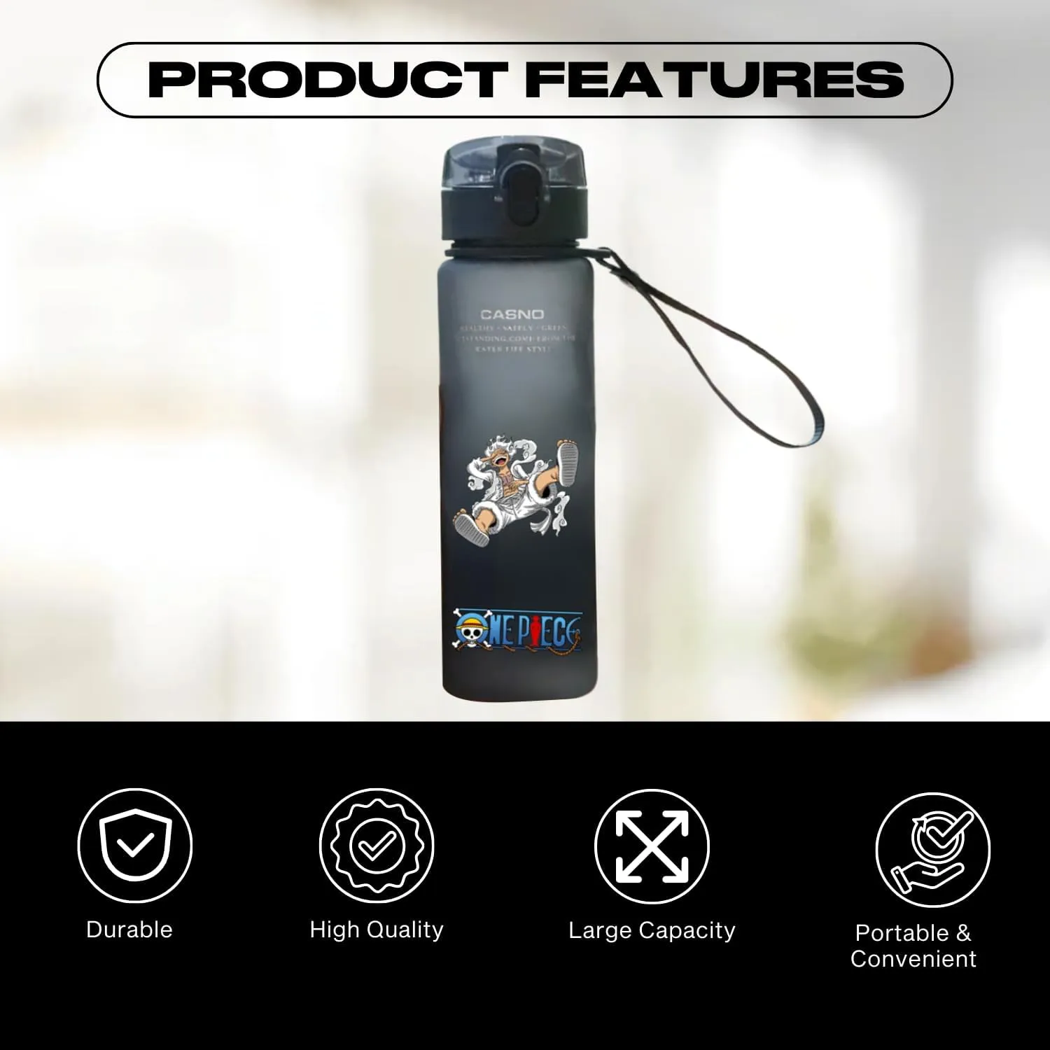 CROWN Anime Water Bottle - Stylish Gallon Water Bottle Leak Proof Water Bottles Gym Sports Travel Running Water Jug Holder (1D)
