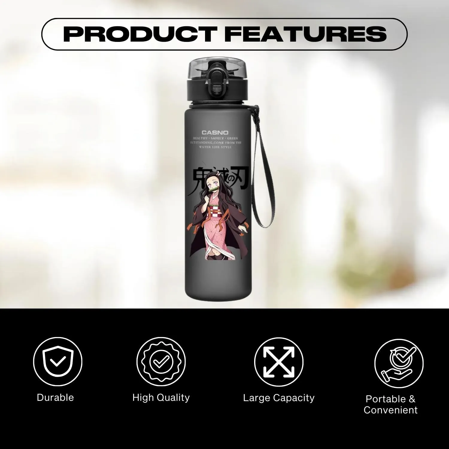 CROWN Anime Water Bottle - Stylish Gallon Water Bottle Leak Proof Water Bottles Gym Sports Travel Running Water Jug Holder (1G)