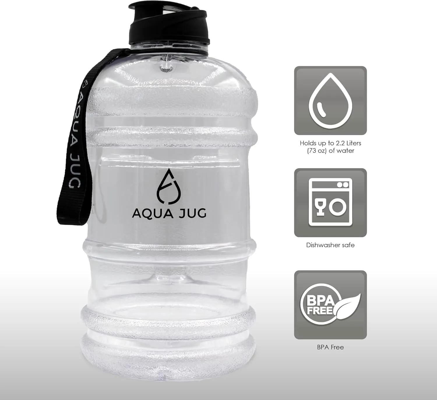 Crystal Clear Big Water Jug, Dishwasher Safe BPA Free 2.2-liter Wide Mouth Travel Sports Gym Water Bottle for Men and Women
