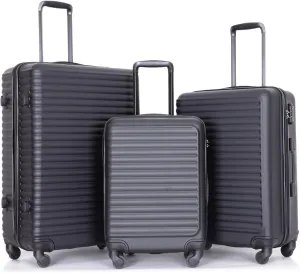CuisinSmart 3 Piece Hardshell Luggage Sets Lightweight Suitcase With 2 Hooks, 360 Degree Spinner Wheels, TSA Lock For Travel (20"/24"/28") Black As shown