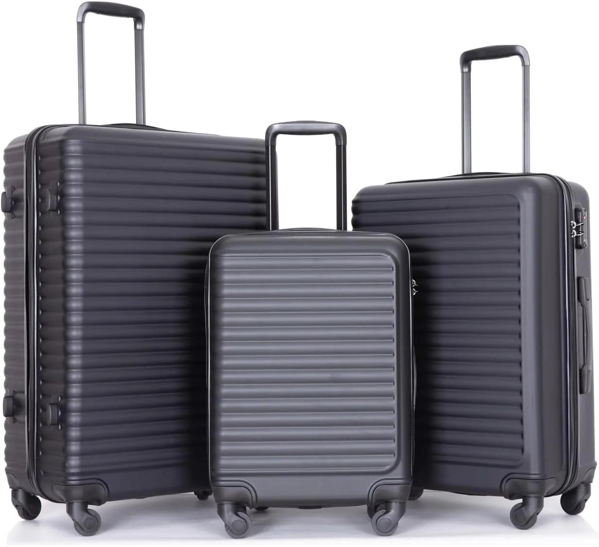 CuisinSmart 3 Piece Hardshell Luggage Sets Lightweight Suitcase With 2 Hooks, 360 Degree Spinner Wheels, TSA Lock For Travel (20"/24"/28") Black As shown