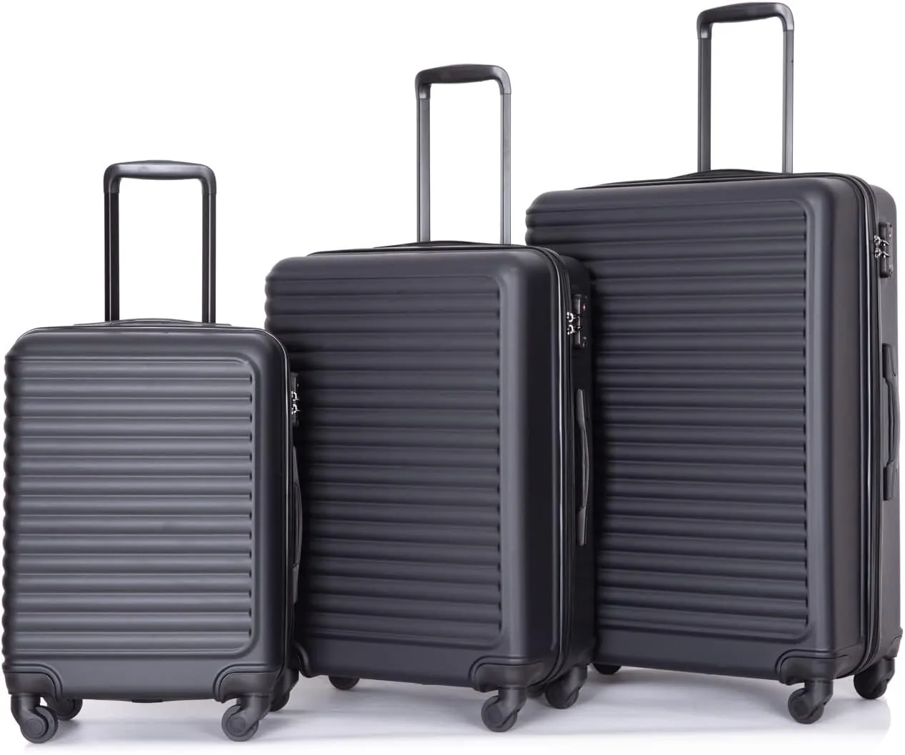 CuisinSmart 3 Piece Hardshell Luggage Sets Lightweight Suitcase With 2 Hooks, 360 Degree Spinner Wheels, TSA Lock For Travel (20"/24"/28") Black As shown