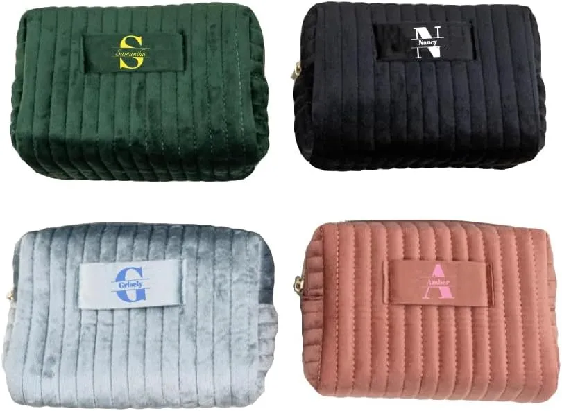 Custom Makeup Cosmetic Travel Bag Name Initial Monogram,Persoanlize Make Up Velvet Skin Pouch Purse for Teen Girl Ladies Teacher Bridesmaid Daughter Niece Friend Mom Gift,Mini Capacity Organizer Case