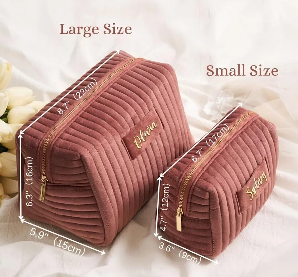 Custom Makeup Cosmetic Travel Bag Name Initial Monogram,Persoanlize Make Up Velvet Skin Pouch Purse for Teen Girl Ladies Teacher Bridesmaid Daughter Niece Friend Mom Gift,Mini Capacity Organizer Case