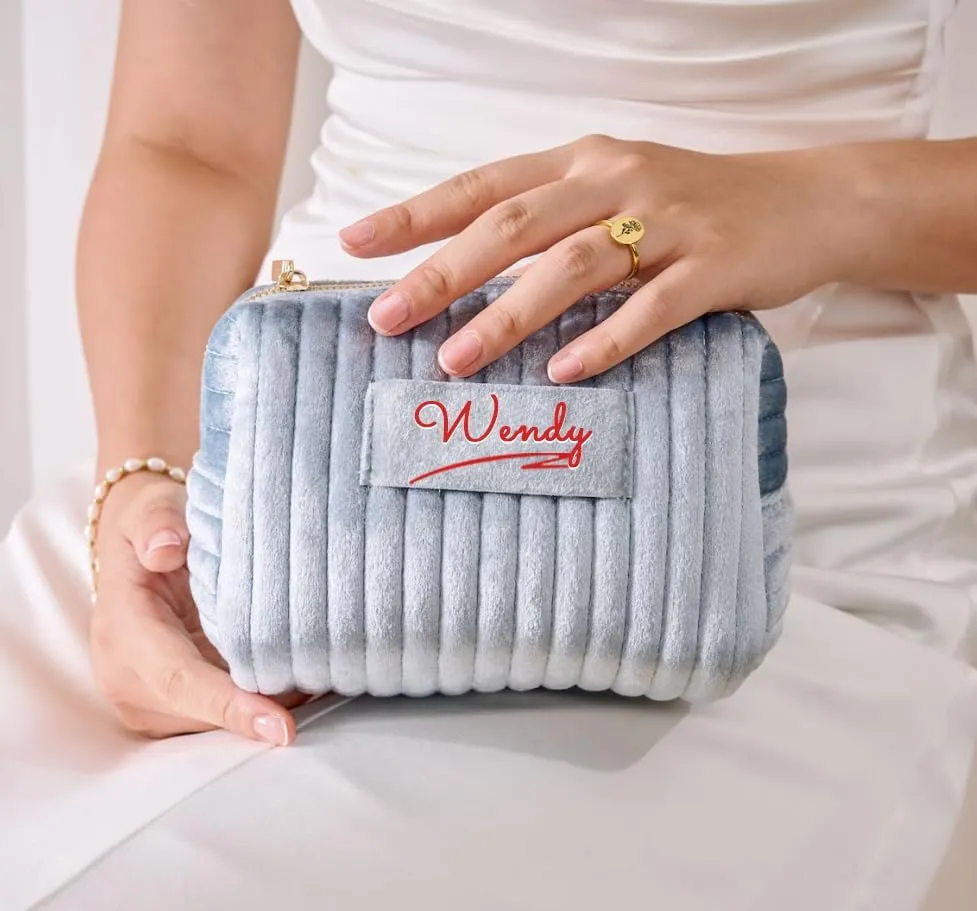 Custom Makeup Cosmetic Travel Bag Name Initial Monogram,Persoanlize Make Up Velvet Skin Pouch Purse for Teen Girl Ladies Teacher Bridesmaid Daughter Niece Friend Mom Gift,Mini Capacity Organizer Case